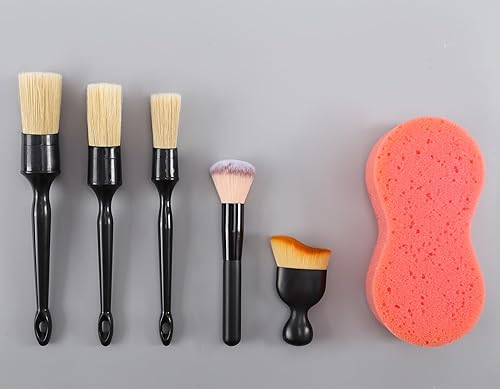 Miniatura 7 de Birbenben Juego de 6 cepillos para detalles de automóvil, cepillos de detalles de pelo de jabalíes, kit de cepillo de limpieza automotriz para