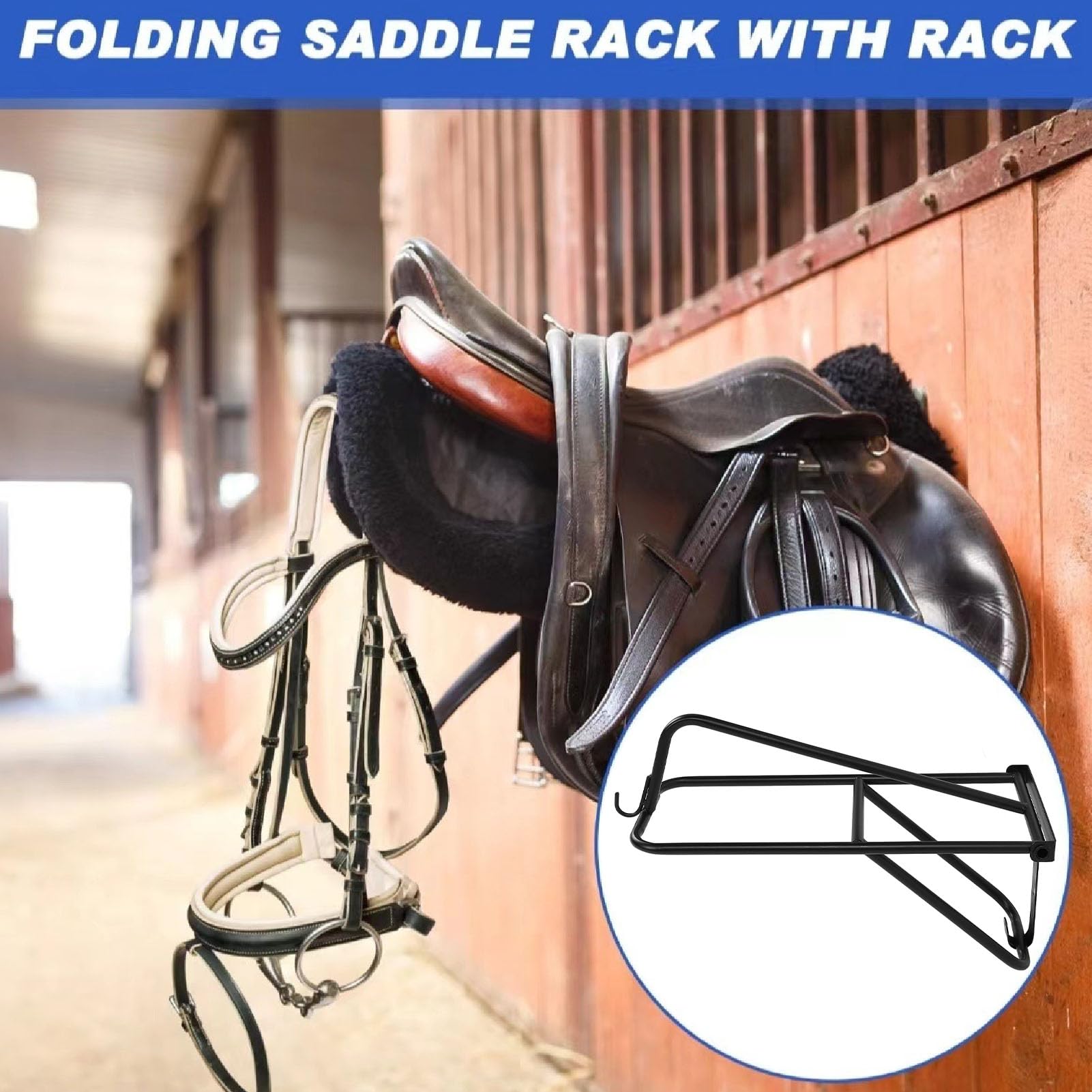 Fockety Soporte para Silla de Montar Portátil, Soporte para Silla de Montar Plegable Portátil para Montaje en Pared, Estante de Almacenamiento para Silla de Montar de Caballo de