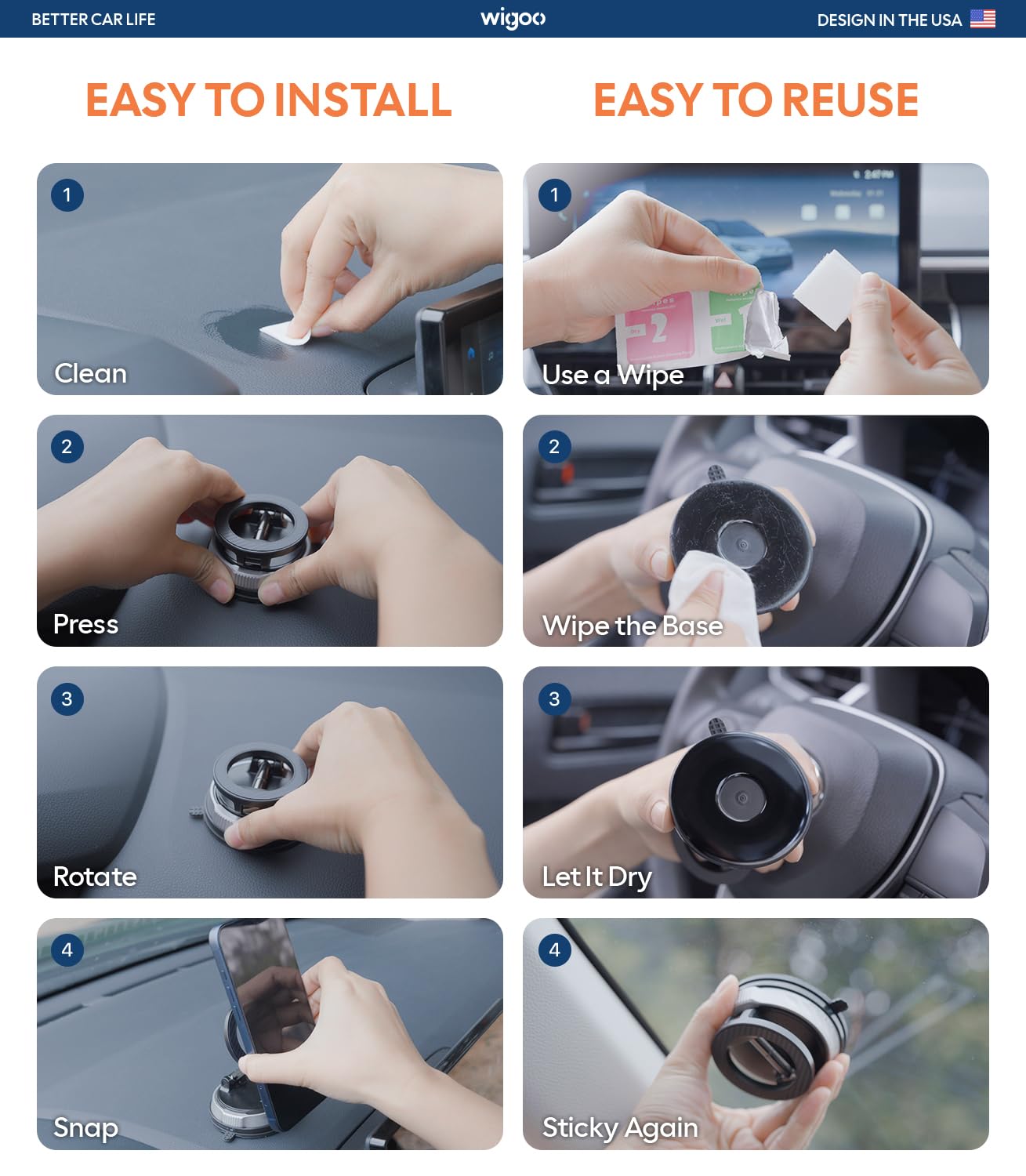 Wigoo Supporto per telefono da auto per Magsafe [aspirazione 44,5 kg e magnete 3000gf] Supporto da auto regolabile a 360°, supporto per telefono cellulare per la tua auto, per iPhone 17 Pro Max 16 15