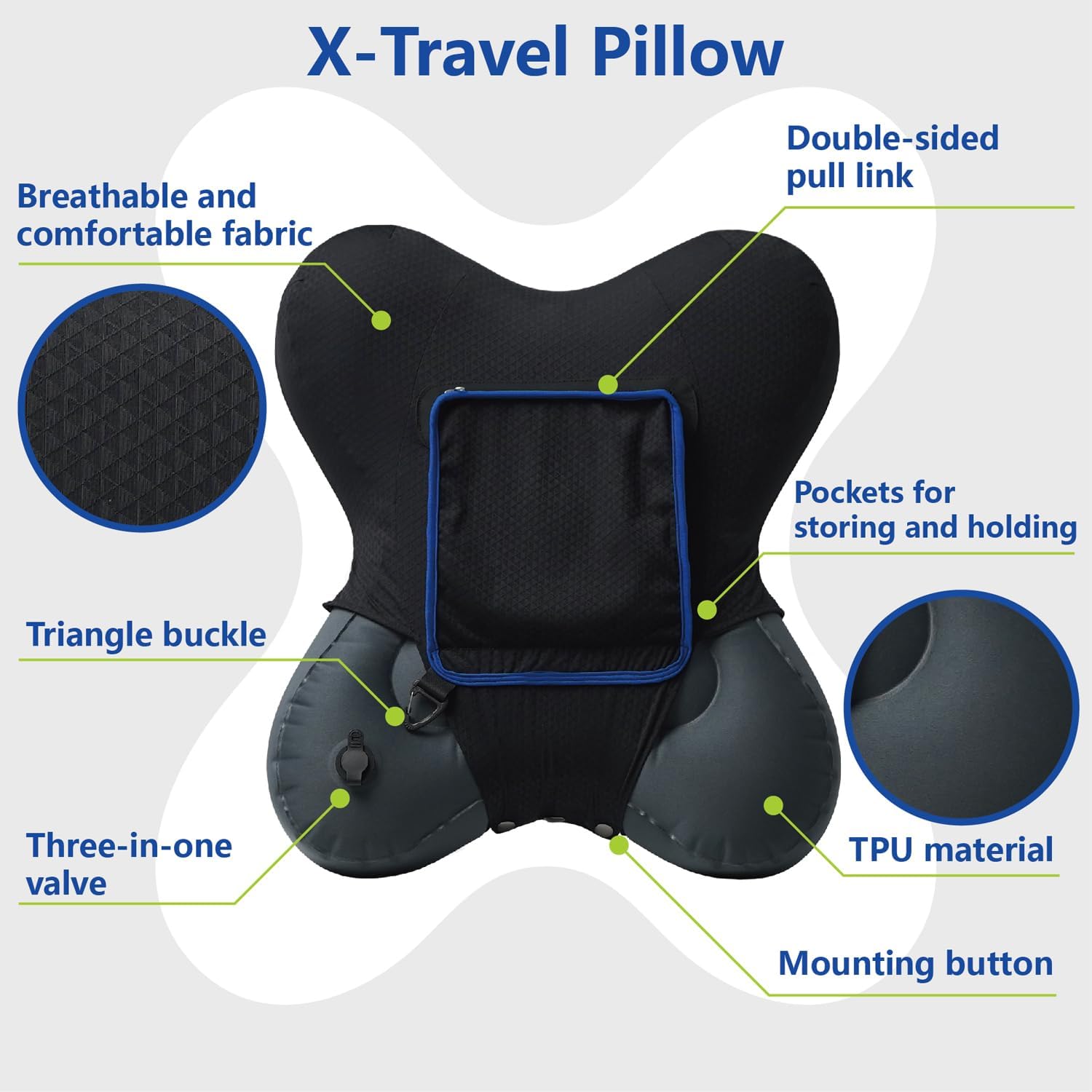 HEYDNA X-Travel Pillow - Inflatable Travel Pillow with Arm Pockets, Removable Cover, Compact for Airplane, Car, Train | Ergonomic Neck and Body Support for Comfortable Sleep Anywhere (Grey)