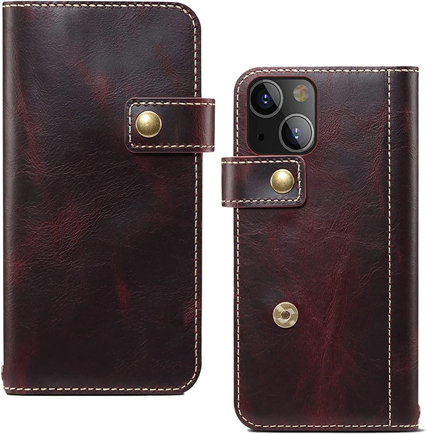 Étui en cuir véritable pour iPhone 13 marron élégant et robuste