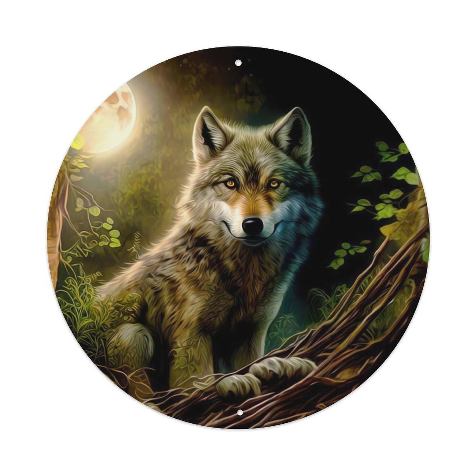 Animal Artwork Little Wolf Under The Moon Vintage Metal Tin Sign Plaque Wall Decor for Cafe, Club Bar, Office, Garden Metal Poster 8x8Inch