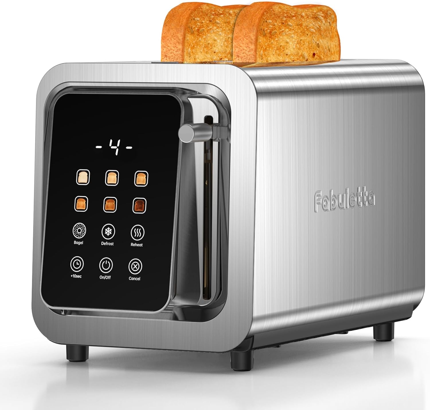 (>‿◠) FABULETTA Toaster 2 Slice, Touch Screen Toaster LED Display, 1.5″ Toasters 2 Slice Wide Slot, Stainless Steel Smart Toaster with 6 Browning Level, Removable Crumb Tray, Defrost, Bagel, Cancel