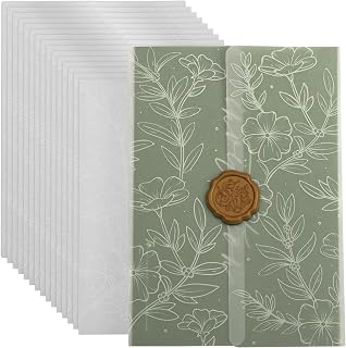 50 Pack Floral Vellum Jackets for 5x7 Invitations,115GSM Vellum Paper White Print Invitation Sleeves,Wedding&Baby Shower DIY Accessories-Full Bloom