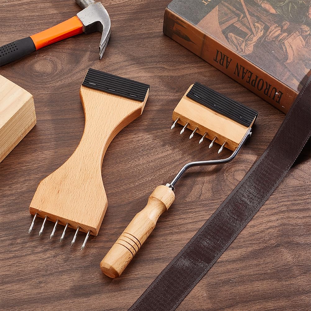 NBEADS 2 piezas de 2 estilos de cinta de madera, herramienta de reparación de tapicería, mango de madera, extractor de cinchas para tapicería, herramientas de reparación de tapicería, suministros