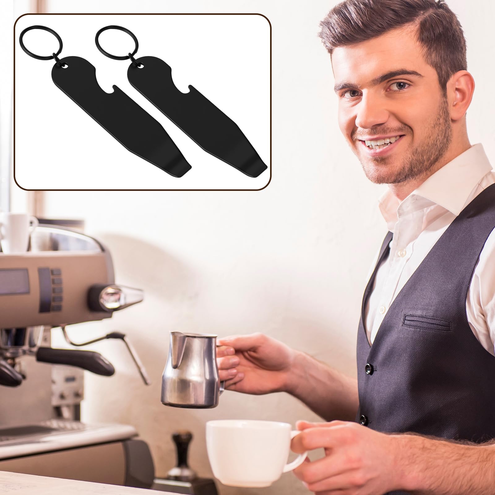 Strumento di rimozione del filtro del caffè in acciaio inox, per accessori per la pulizia dell'espresso, 2 pezzi, nero