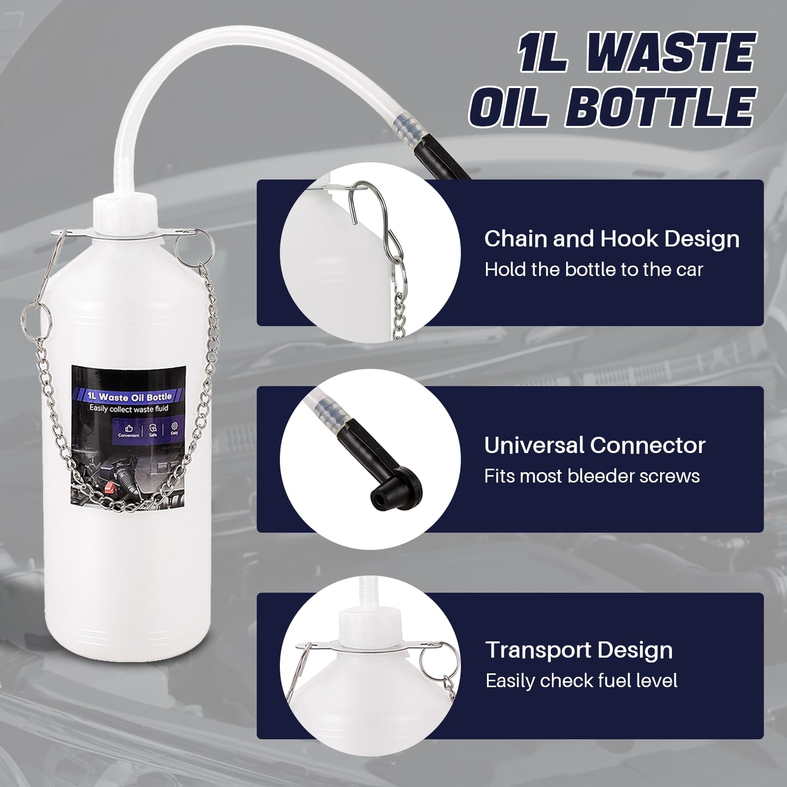 DASBET Kit spurgo freni manuale da 3 l, pompa professionale per lo spurgo dei freni con bottiglia da 1 l e 4 adattatori per cilindro principale, ideale per la manutenzione di freni e frizione sulla