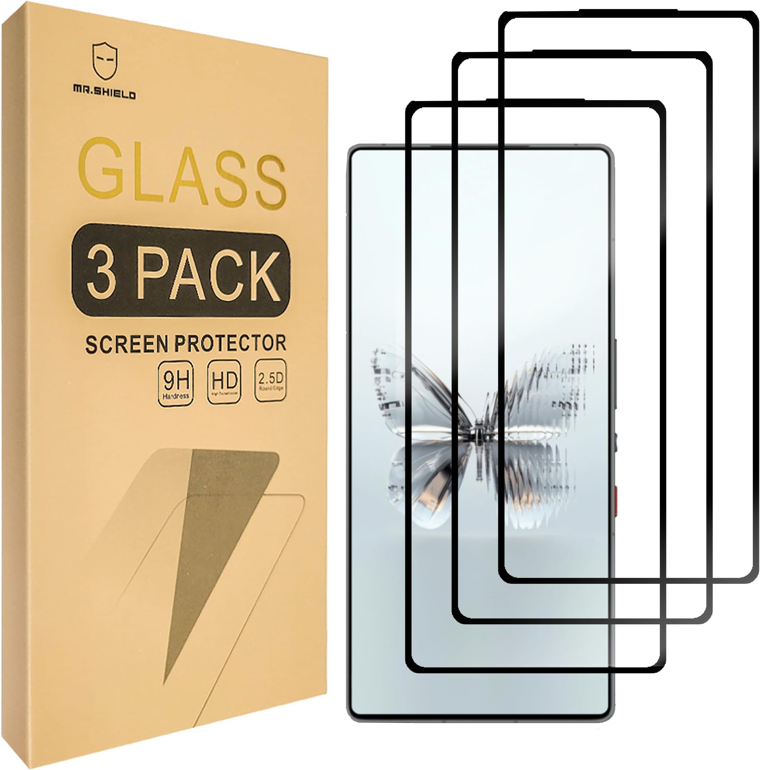 Mr.Shield Screen Protector compatible with ZTE Nubia Red Magic 10 Pro/Red Magic 10 Pro+ [Full Cover] [3-PACK] [Tempered Glass] [Japan Glass with 9H Hardness]