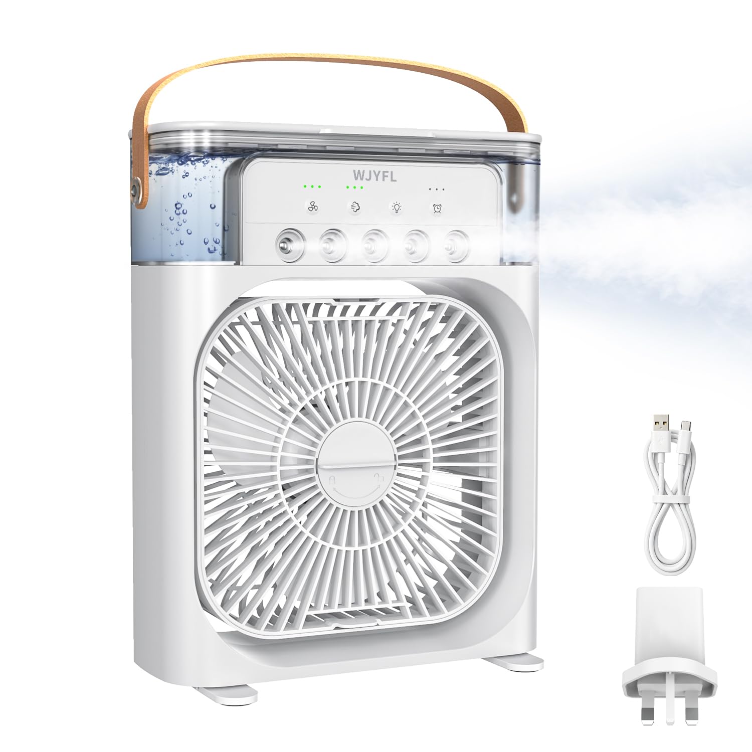 WJYFL Portable Personal Air Cooler, 600ml USB-Powered Desk Mist Fan, White