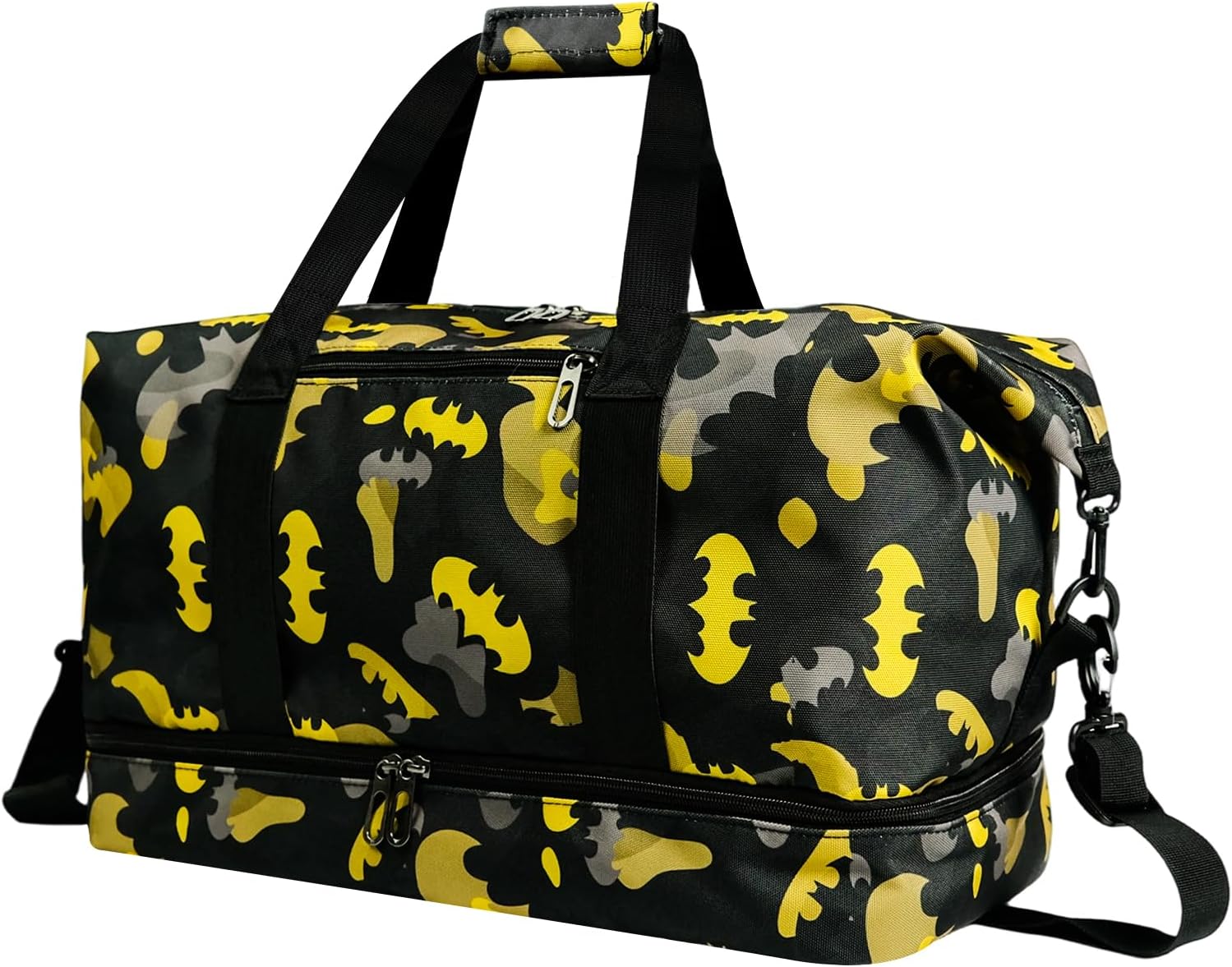 BATMAN Gym Bag Classic Logo, Large Capacity Travel Lightweight Duffle Bag with Shoe Compartment and Wet/Dry Pocket, Waterproof Weekender Overnight Carry On Bag for Birthday Gift