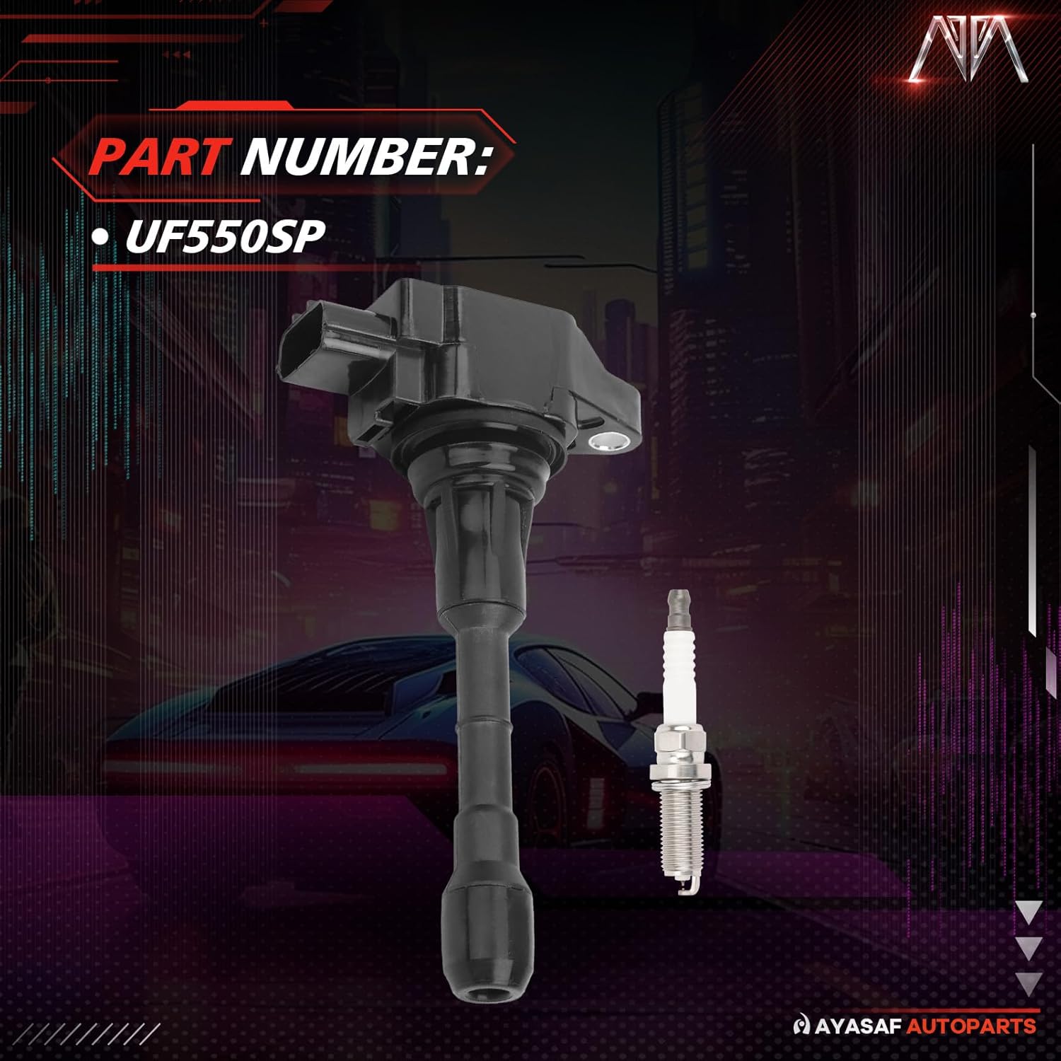 MAYASAF Spark Plug and Ignition Coil Kit UF550 6 Pairs Compatible for Nissan 09-18 Altima/Maxima/Murano, for Pathfinder/Quest/350Z, for Infiniti EX35/FX35/G25/G35/JX35/M35(h)/Q50/Q70/QX60