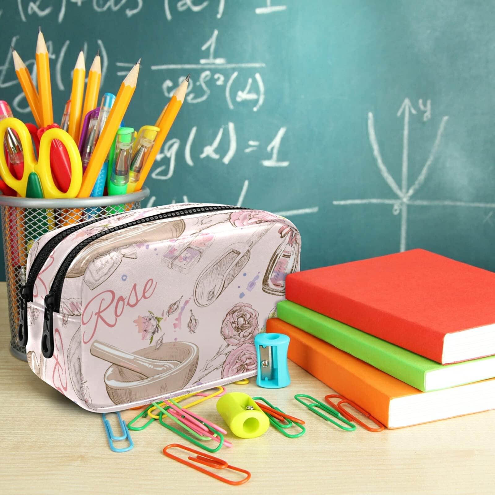 J JOYSAY Astuccio Grande Capacità Con Rose Rosse – 3 Strati, Nylon, 22.5x9x11 Cm, Per Scuola E Ufficio