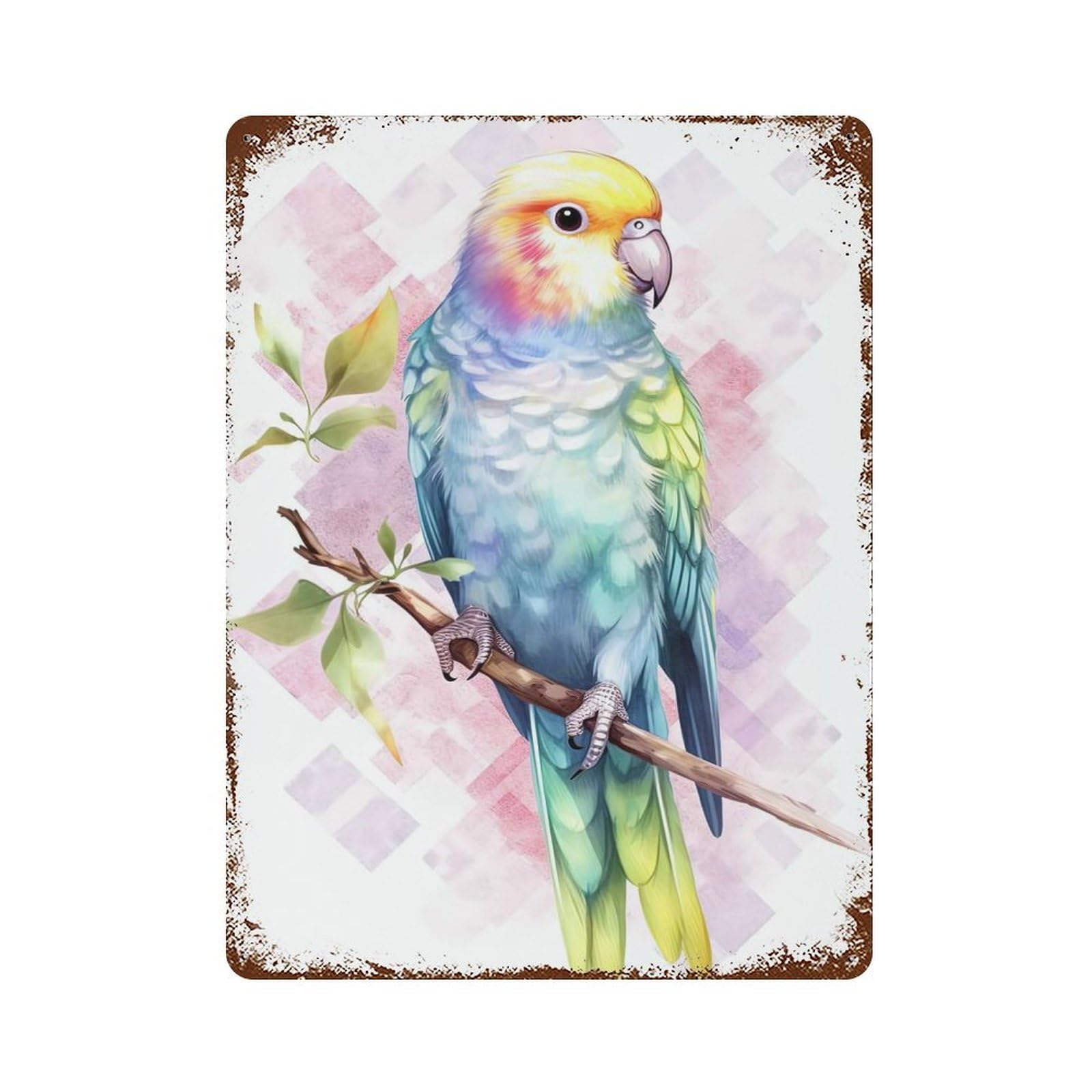 Parakeet Watercolor Bird Retro Metal Sign 15.7"x11.8", Decorative Metal Wall Art for Basement, Hobby Room And Garage Decor