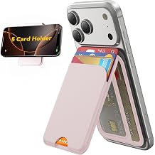 TWZKG for MagSafe Wallet, 5 Cards Holder with Stand, Magnetic Phone Wallet Stand for iPhone 17/16/15/14/13/12 Pro Max Air Plus Series, RFID Blocking Vegan Leather,Pink
