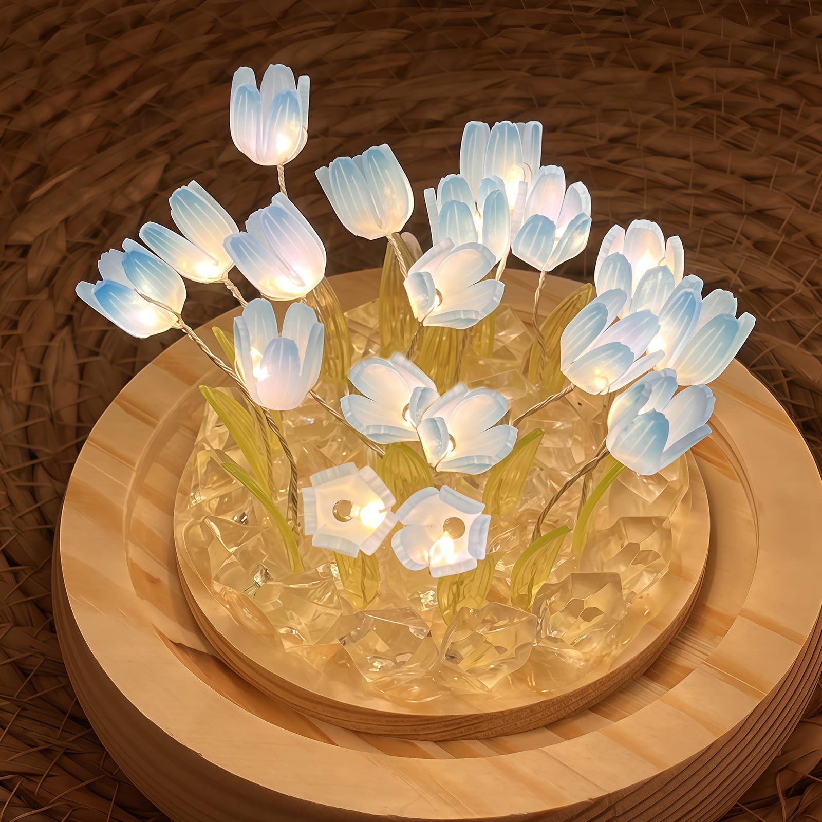 AWSOLAR Blue Tulip Lamp, Forever Tulip Lights, Flower Lamp, Light up Tulips Gift, Tulip, Blue, 10 cm cube - Image 3