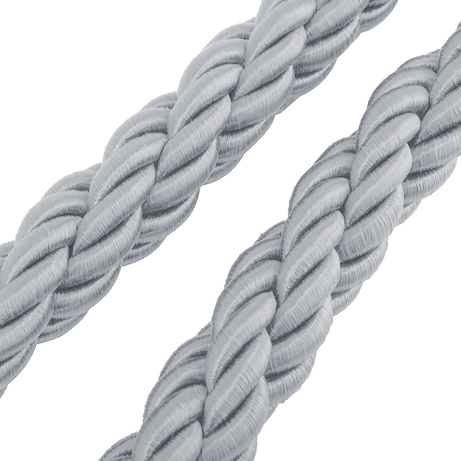 Stanchion Rope, Movie Theater Crowd Control Barrier Rope Silver Queue Barrier Twist Rope with Hooks, 2 Pcs Post Queue Line Barrier for Movie Theaters/Grand Openings/Hotels (1m/3.2ft)