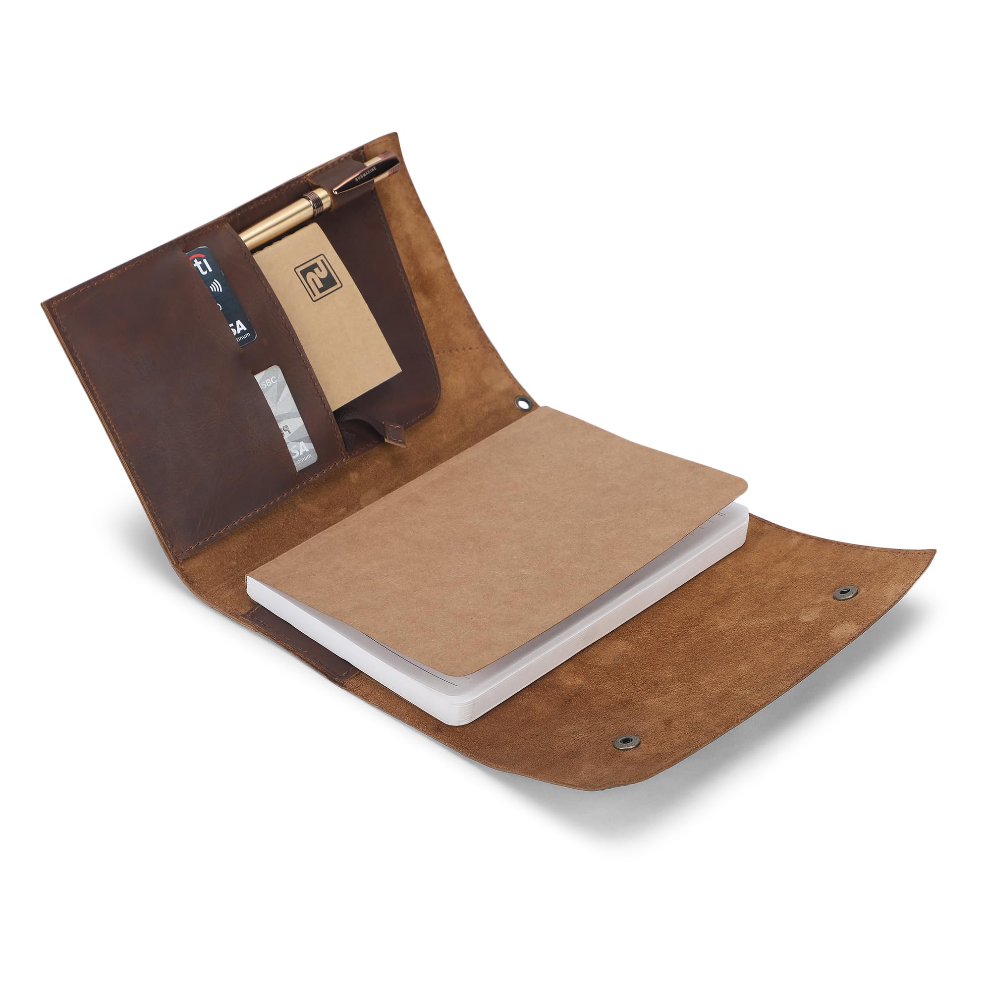 Rustikales Tagebuch aus Vollnarbenleder für A5-Notizbücher, passend für 14 x 21 cm Skizzenbücher und 14 x 21 cm Schreibblöcke, nachfüllbarer Leder-Notizbuch-Organizer mit Stiftschlaufe, 5