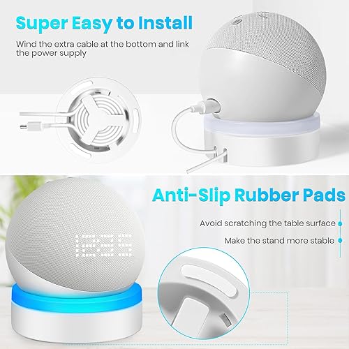 Miniatura 5 de Dot - Soporte de mesa de 4ª generación, soporte de escritorio ZUOLACO para punto de 4ª generación, soporte base con guía de luz, accesorios de