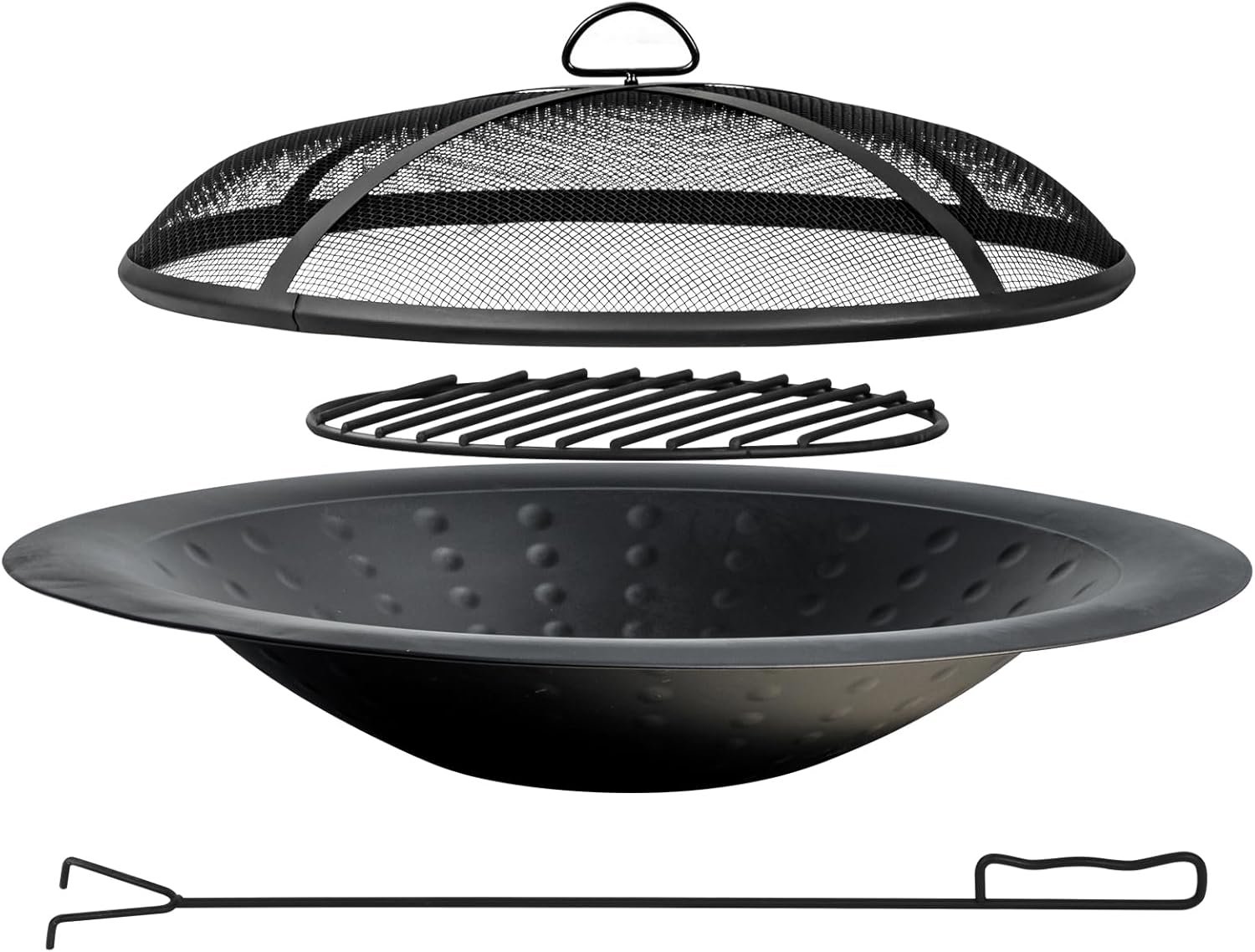 OutVue 35 inch Steel Fire Pit Bowl for DIY or Replacement Existing Fire Pits, Wood Burning Fire Pit Bowl with Spark Screen &Fire Poker, Fireplace for Backyard, Porch, Deck, Camping, BBQ(Smooth)