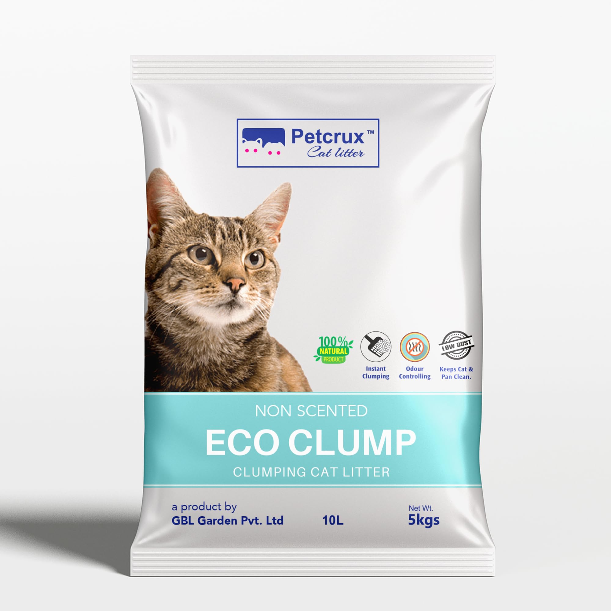 - PetCrux Eco Clump Cat Litter 5Kg, 100% Natural Bentonite Odour Lock Unscented Clay, Dust Free, Single Pack