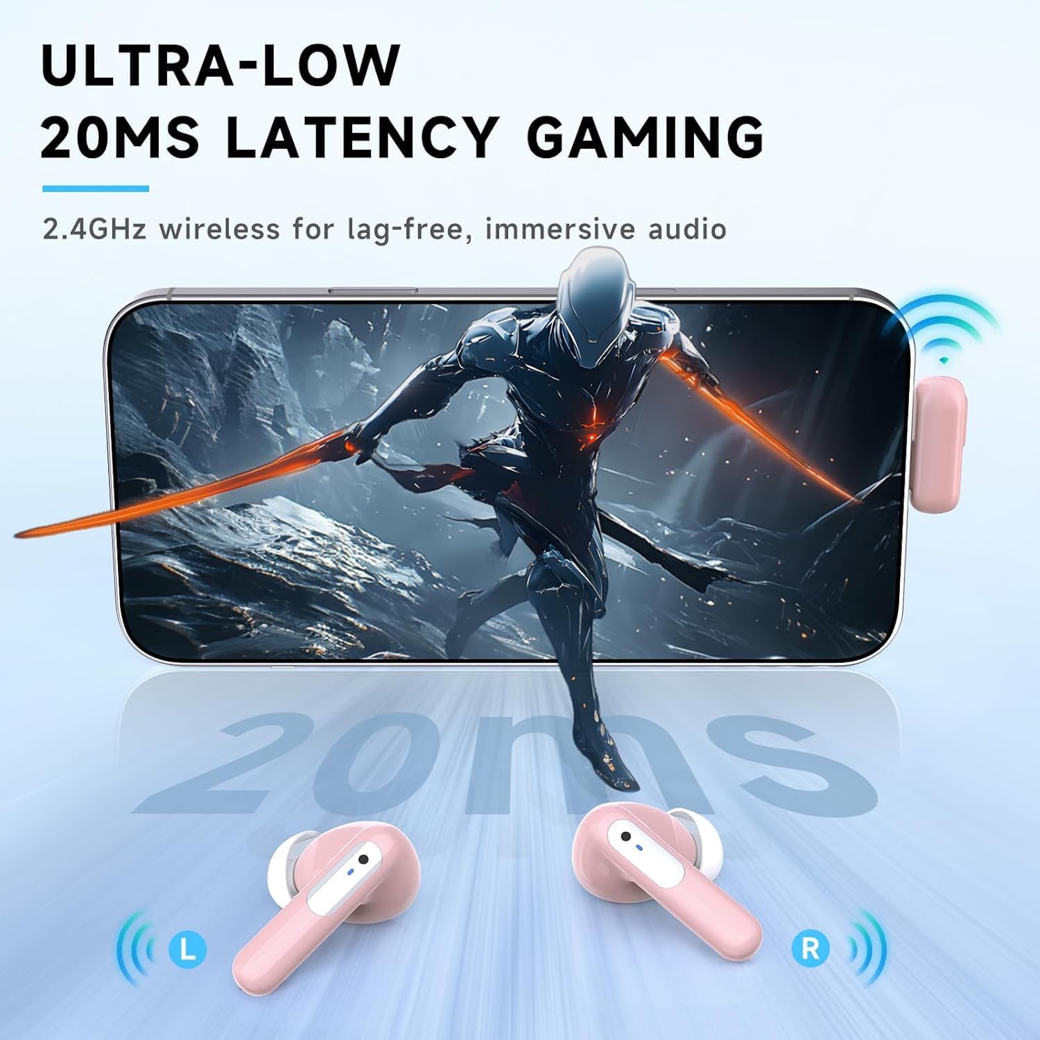 RYR Wireless Gaming Earbuds, 20ms Low Latency, Gaming Earbuds with Noise Cancelling Mic, 2.4Ghz & Bluetooth, LED Display, 36H Playtime for Meta Quest 3/2, PS5, PS4, VR, Switch, Steam Deck, PC, Phone - Image 3