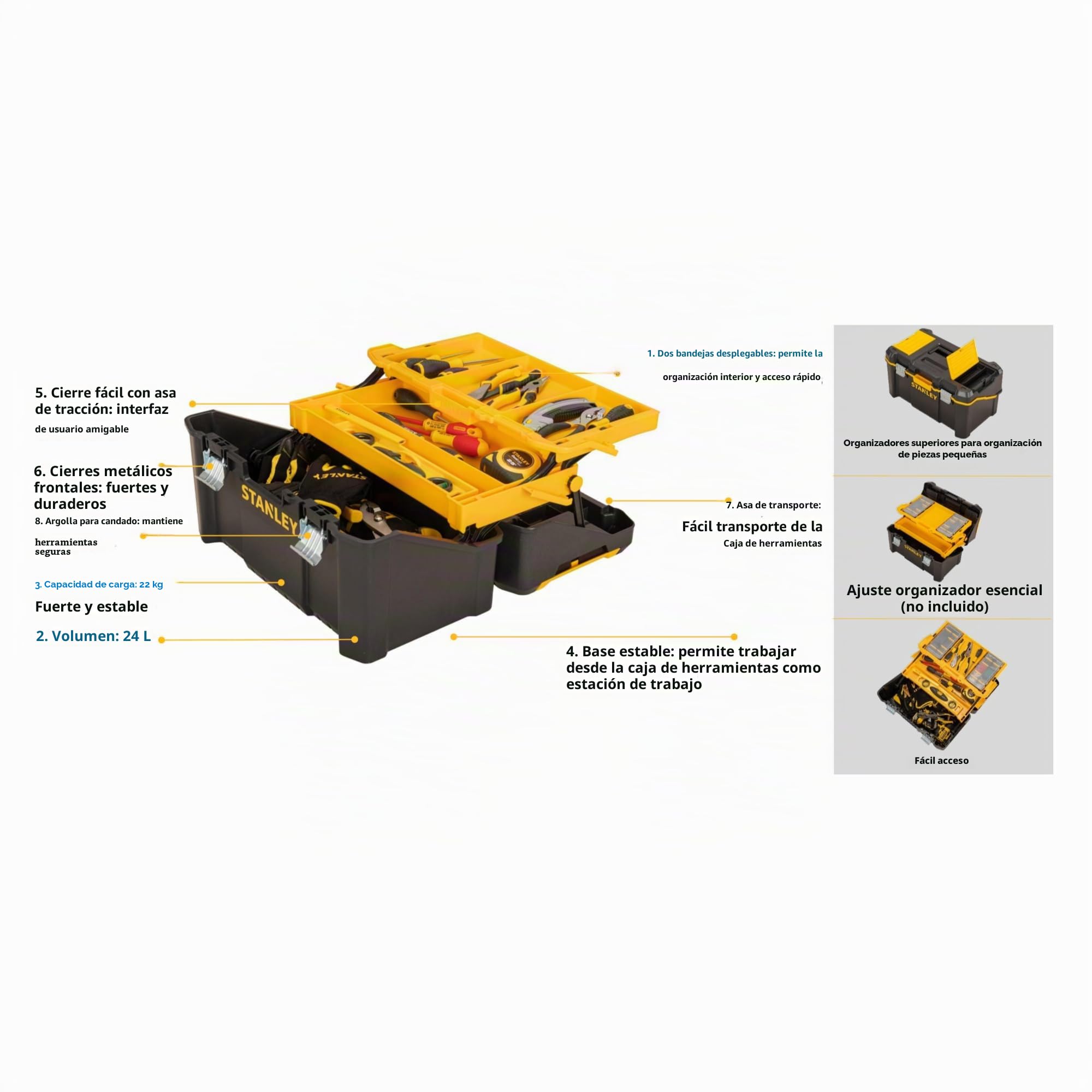 Caja de herramientas Cantilever Essential con cierres metálicos 19"/48 cm