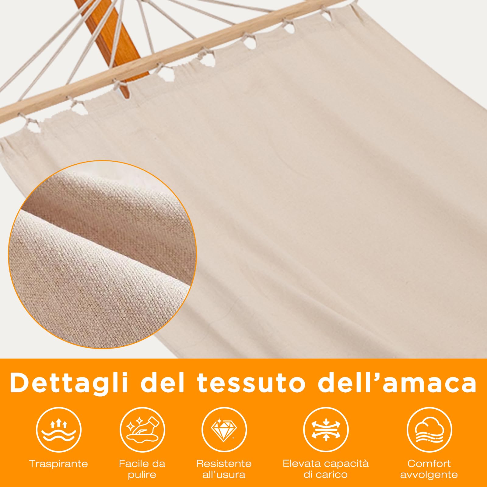 Amaca Doppia con Supporto in Legno, Portata 200 kg | 2 teli inclusi, altezza regolabile, struttura arcuata stabile, ideale per giardino e terrazzo