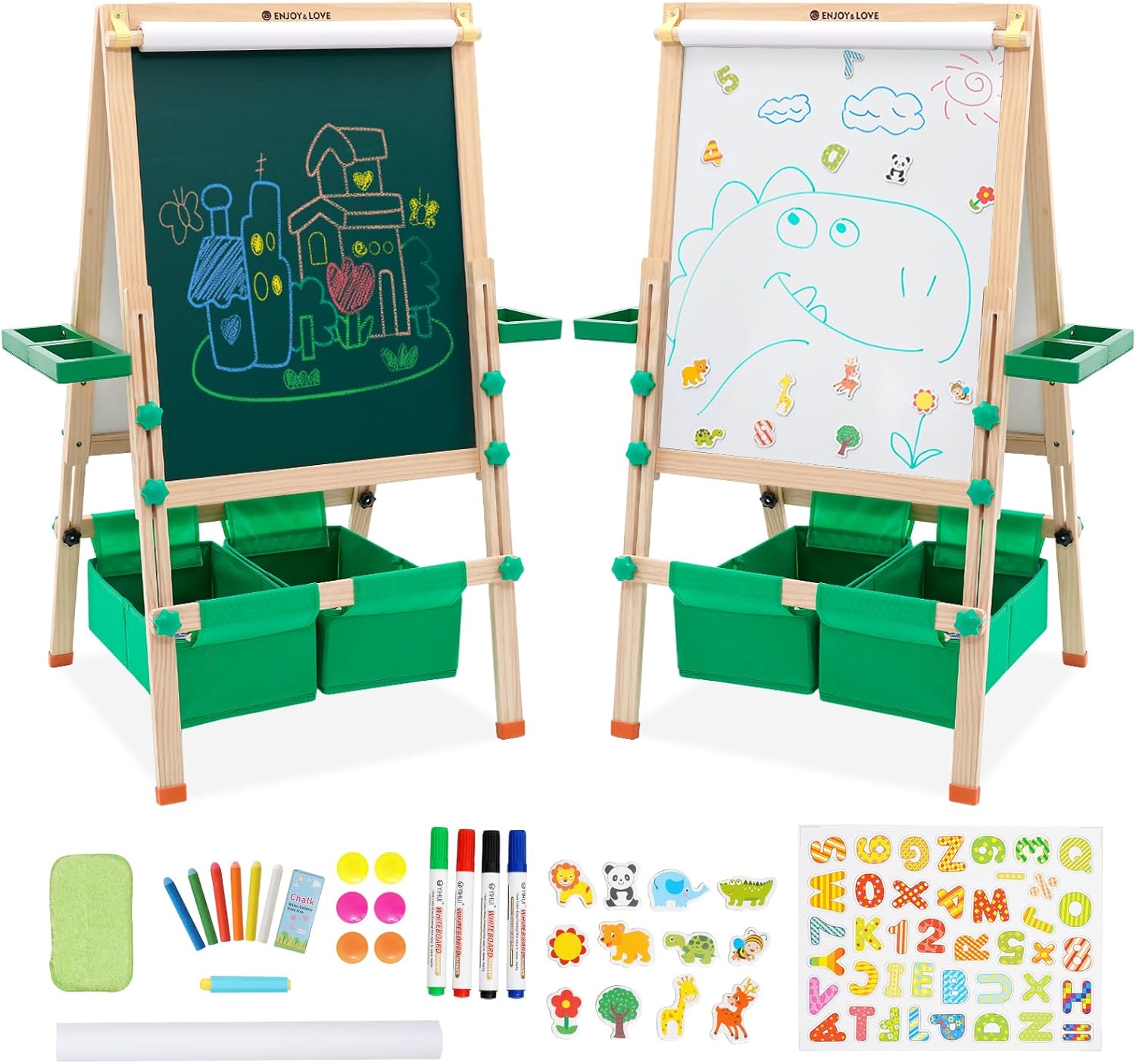Kids Easel,Wooden Art Easel for Kids with Paper Roll, Extra Large Easel