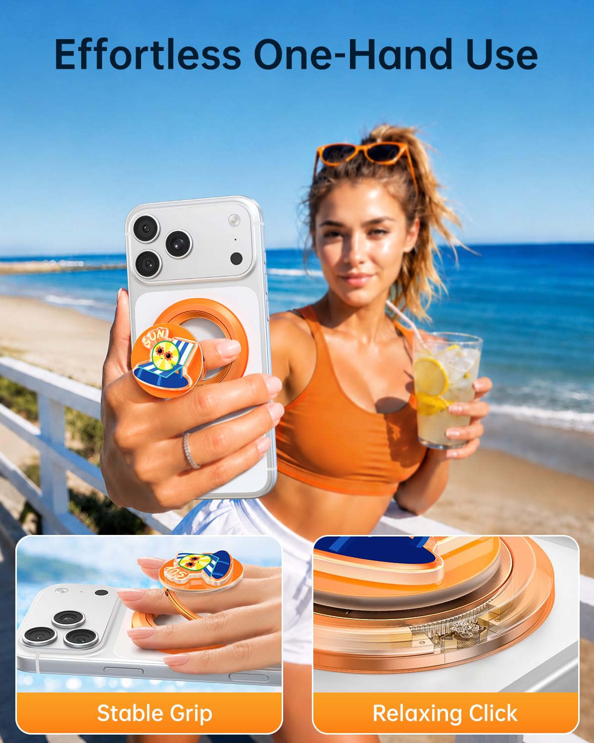 SYNCWIRE Anello Cellulare Magnetico per MagSafe, Supporto Impugnatura Telefono 360° Rotazione con Kickstand, Compatibile con iPhone 17 16 15 14 13 12 Pro Max, Android, Arancione Tramonto