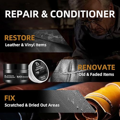 Miniatura 3 de SANPAIR Bálsamo recolorante de cuero negro y aceite de visón, restaurador de color de sofá de cuero negro, crema de reparación de cuero, removedor