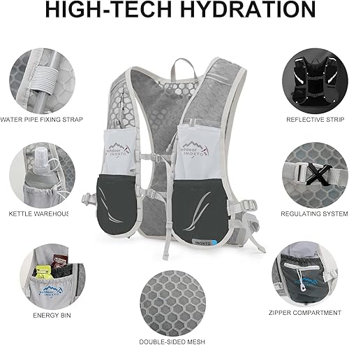Miniatura 4 de INOXTO Chaleco de hidratación, mochila ligera para correr en el agua, con bolsa de agua de 1.5 L, mochila para senderismo, senderismo, correr,