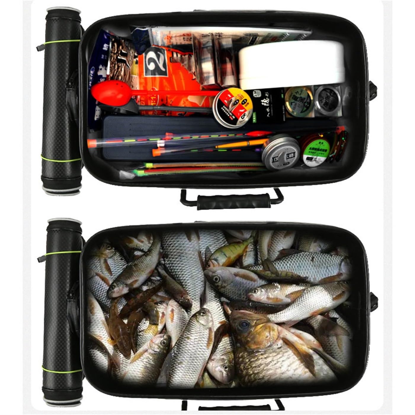 Secchio pieghevole EVA vasca pesci vivi contenitore pesca portatile | Vasca TPE impermeabile, coperchio rete, foro pompa ossigeno, doppio trasporto,fluviale e marina(Arancia,65cm)