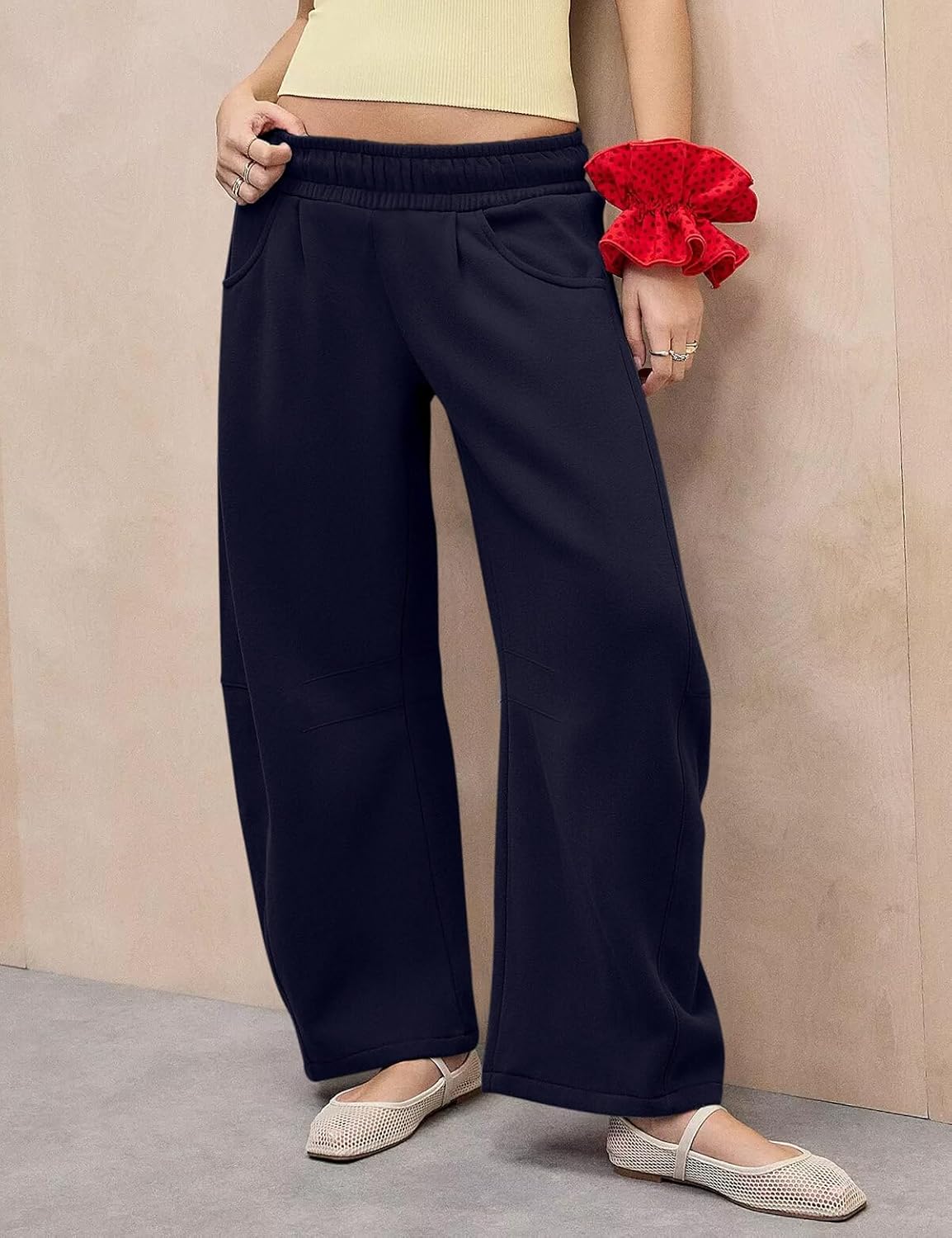 Womens Barrel Ankle Sweatpants Fleece Lined Baggy Sweat Pants Interior Drawstring Trousers with Pockets - Image 4