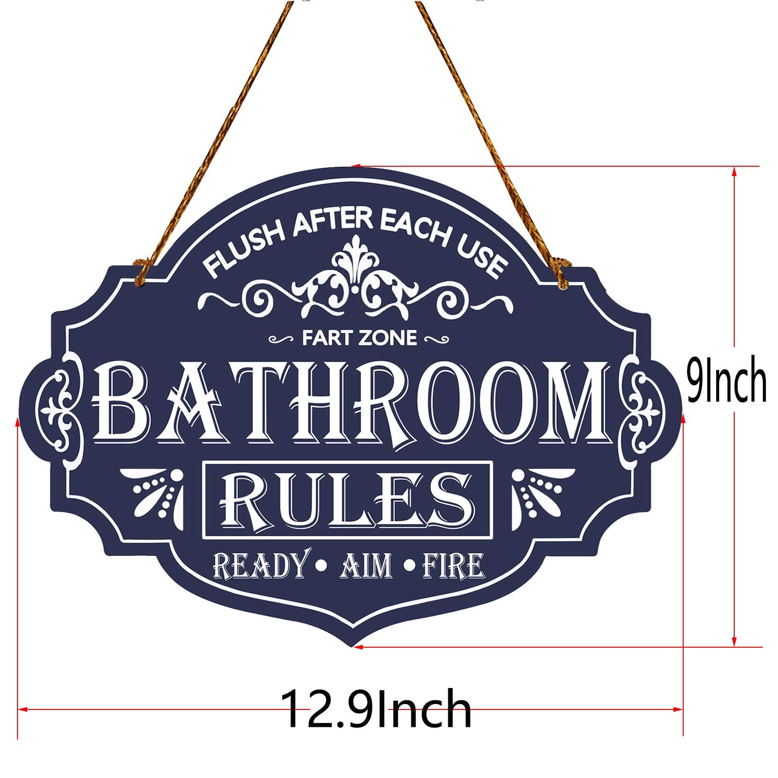 PXIYOU Bathroom Rules Sign Flush After Each Use Farmhouse Toilet Decorations Restroom Bathroom Wall Decor Hanging Wood Sign with Jute Rope Art blue 13 x 9 Inch