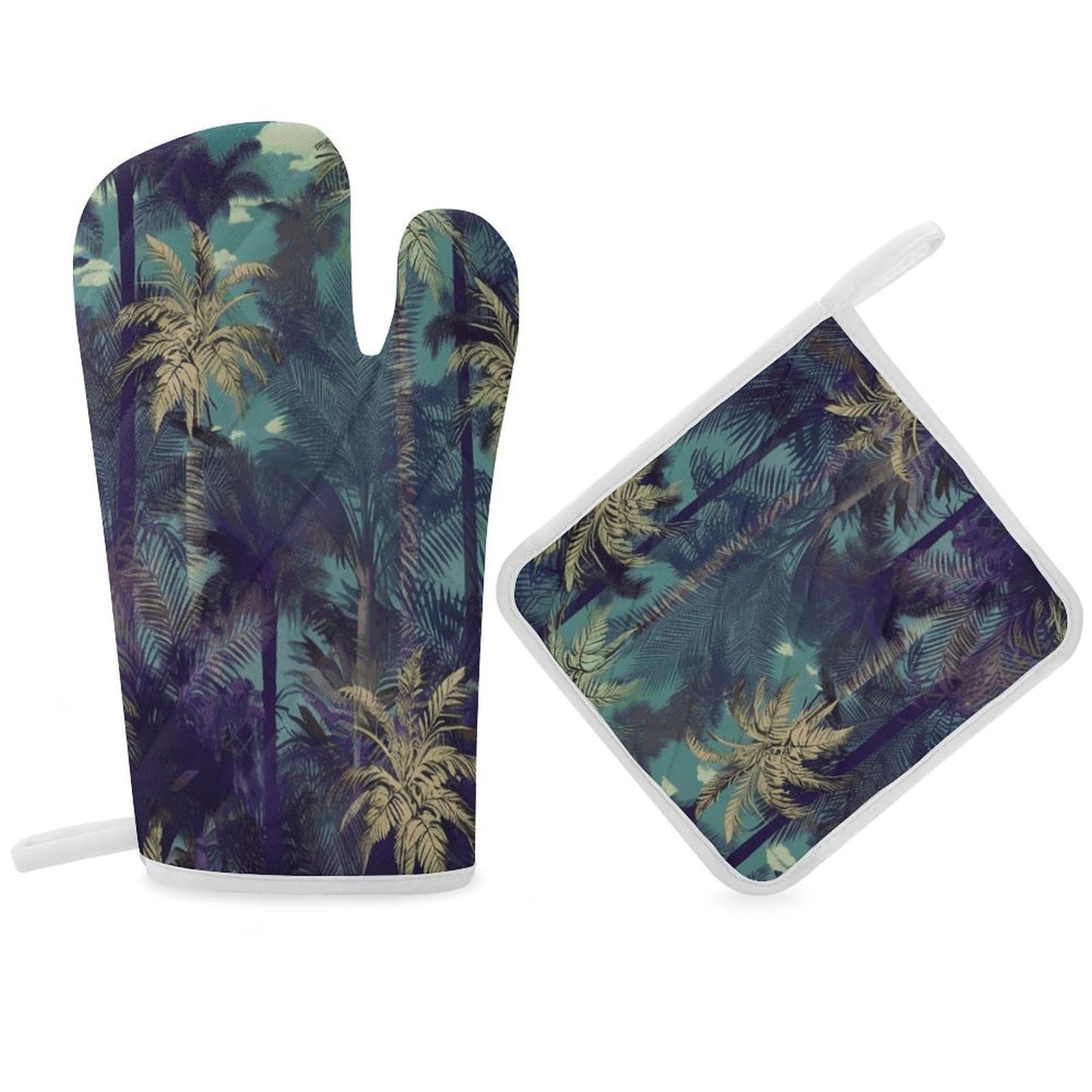 Fodpand Women's Style Fantasy Palm Tree Jungle Oven Mitts And Pot Holders Sets,Oven Gloves For Kitchen Oven Mitts And Potholders For Baking Cooking Grilling Apartment Essentials