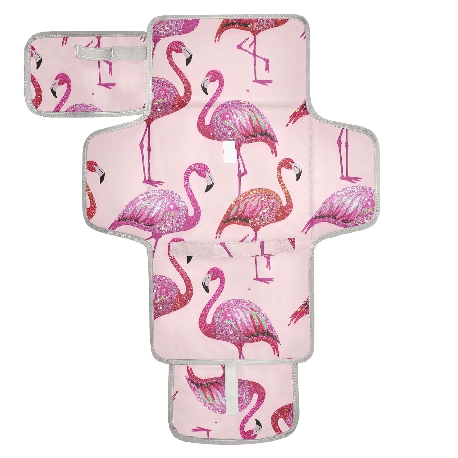 Fake Glitter Cartoon Flamingo Pink Reusable Diaper pad Changing mat with Tissue Pocket Diaper Changing pad Portable for Moms, Dads cambiador de pa?ales para Bebes