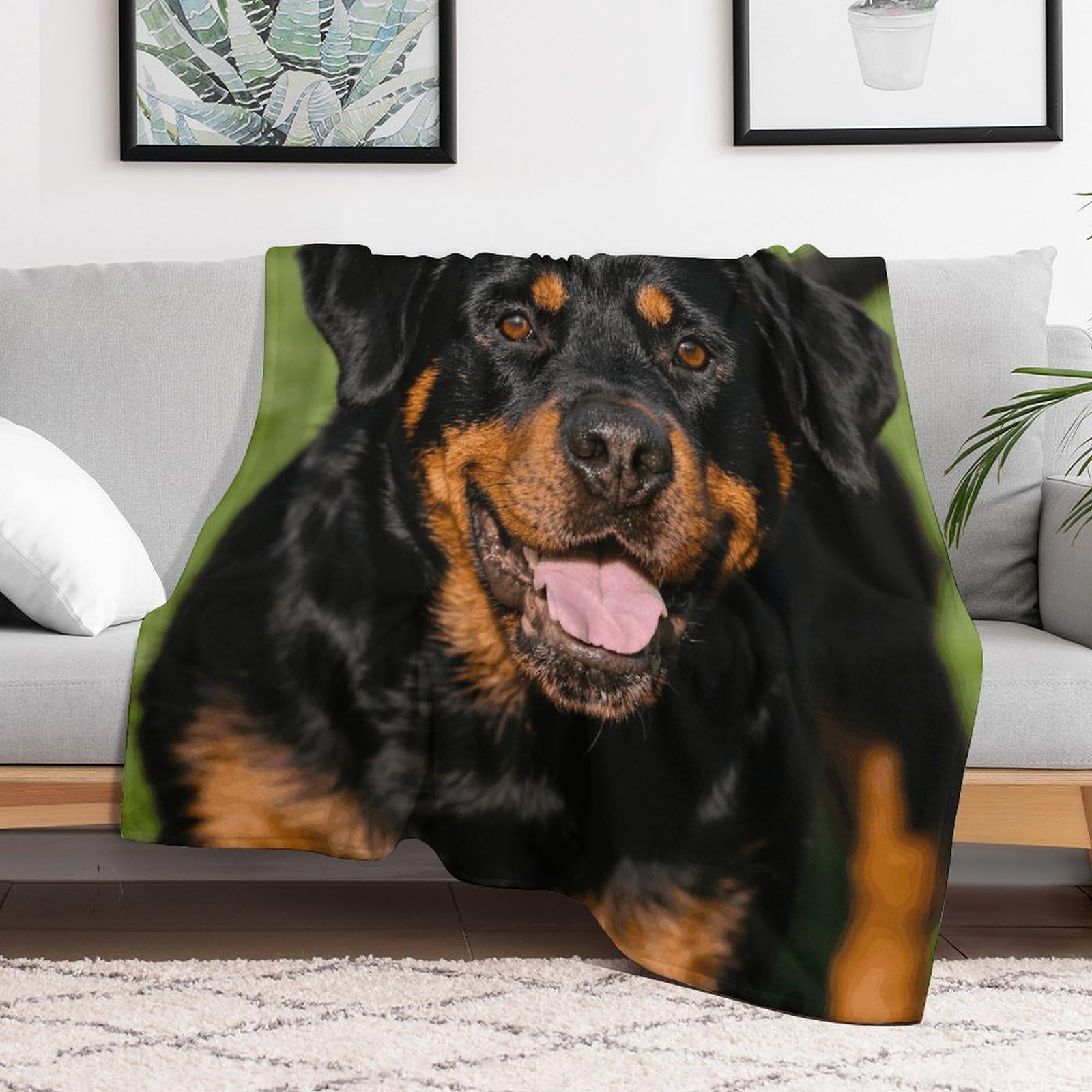 Custom Rottweiler Blanket Lightweight Flannel Fleece Throw for Couch Sofa Bed Luxury Soft Cozy Plush Lap Bedtime Blanket for All Seasons Bedroom Home Decor Gifts 40x50