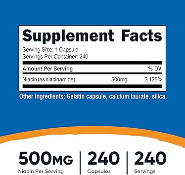 Nutricost Niacinamide (فيتامين B3) 500 مجم ، 240 كبسولة - غير معدّل وراثيًا ، خالي من الغلوتين ، فيتامين B3 خالي من التدفق