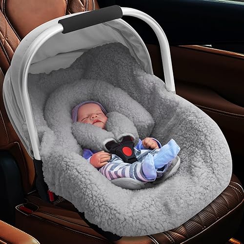 Miniatura 6 de Forro de asiento de automóvil para bebé, funda de asiento de automóvil de invierno, funda de asiento de automóvil de felpa para clima frío, forro de
