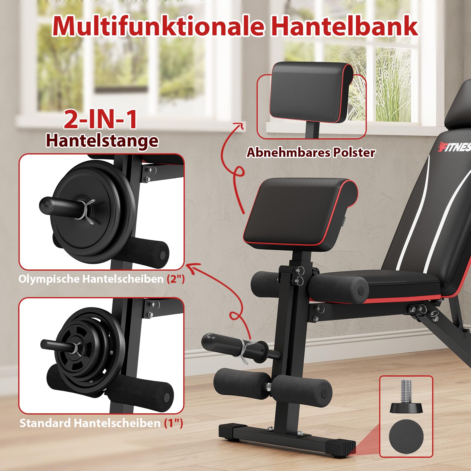 GIKPAL 360KG Hantelbank Klappbar Verstellbar, Multifunktion Trainingsbank mit Beincurler, Schrägbank, Bankdrücken Bank mit Verstellbar 7Fach Rückenlehne für Ihr Home-Gym Ganzkörper Krafttraining