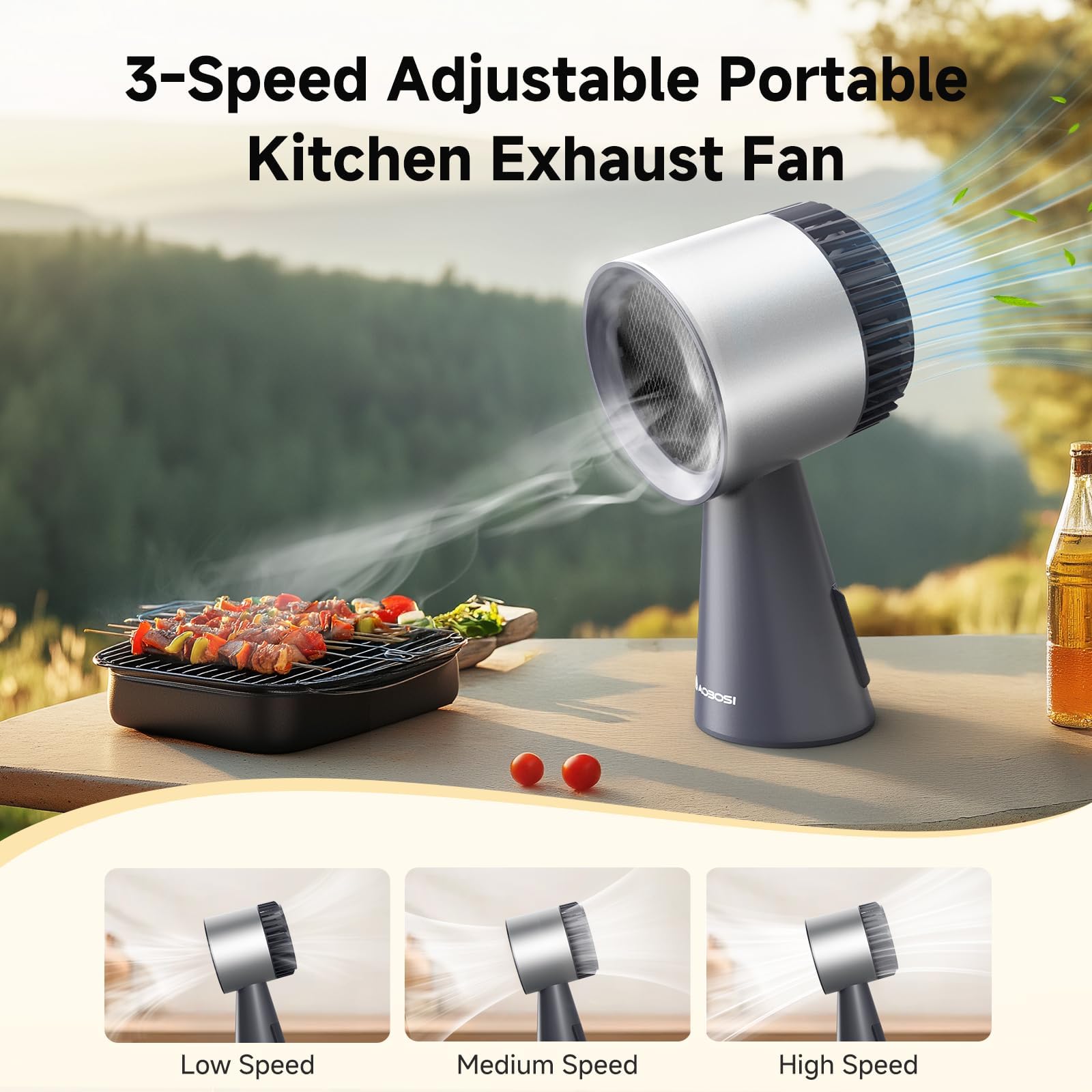 AAOBOSI Portable Range Hood,Desktop Range Hood with Larger Caliber,3 Speed Kitchen Exhaust Fan, Low Noise,Oil Collection Cup,10xAir&Oil Filters,Portable Kitchen Hood for Indoor&Outdoor,RV — view 2