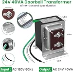 Auspow Doorbell Transformer 24V 40VA for Ring Video Doorbells, Hardwired Door Chime Transformer Power Supply, Compatible with Ring, Nest Hello, Wyze and Eufy Video Doorbells