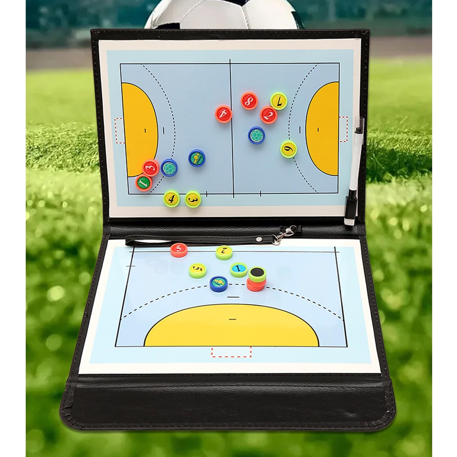 Pizarra con Marcadores Magnéticos para Balonmano, 1 Tablas de Entrenamiento de Balonmano con Bolígrafo Borrable y Diseño Asa, Resistente al Agua y Duradera, Enseñanza Instrucción