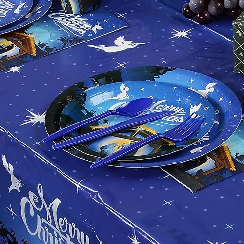 Miniatura 3 de Suministros para fiestas de Navidad, juego de platos y servilletas de Navidad, platos de papel desechables de Jesús para la noche santa de Jesús,