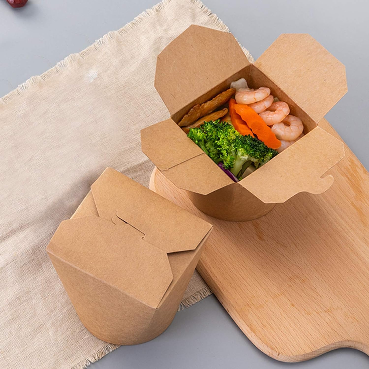 Contenedores Desechables De Papel Kraft Para Llevar, Contenedores De Alimentos Biodegradables Para Llevar Fríos Y Calientes, Contenedores De Almacenamiento De Alimentos Marrón Kraft Con Dise