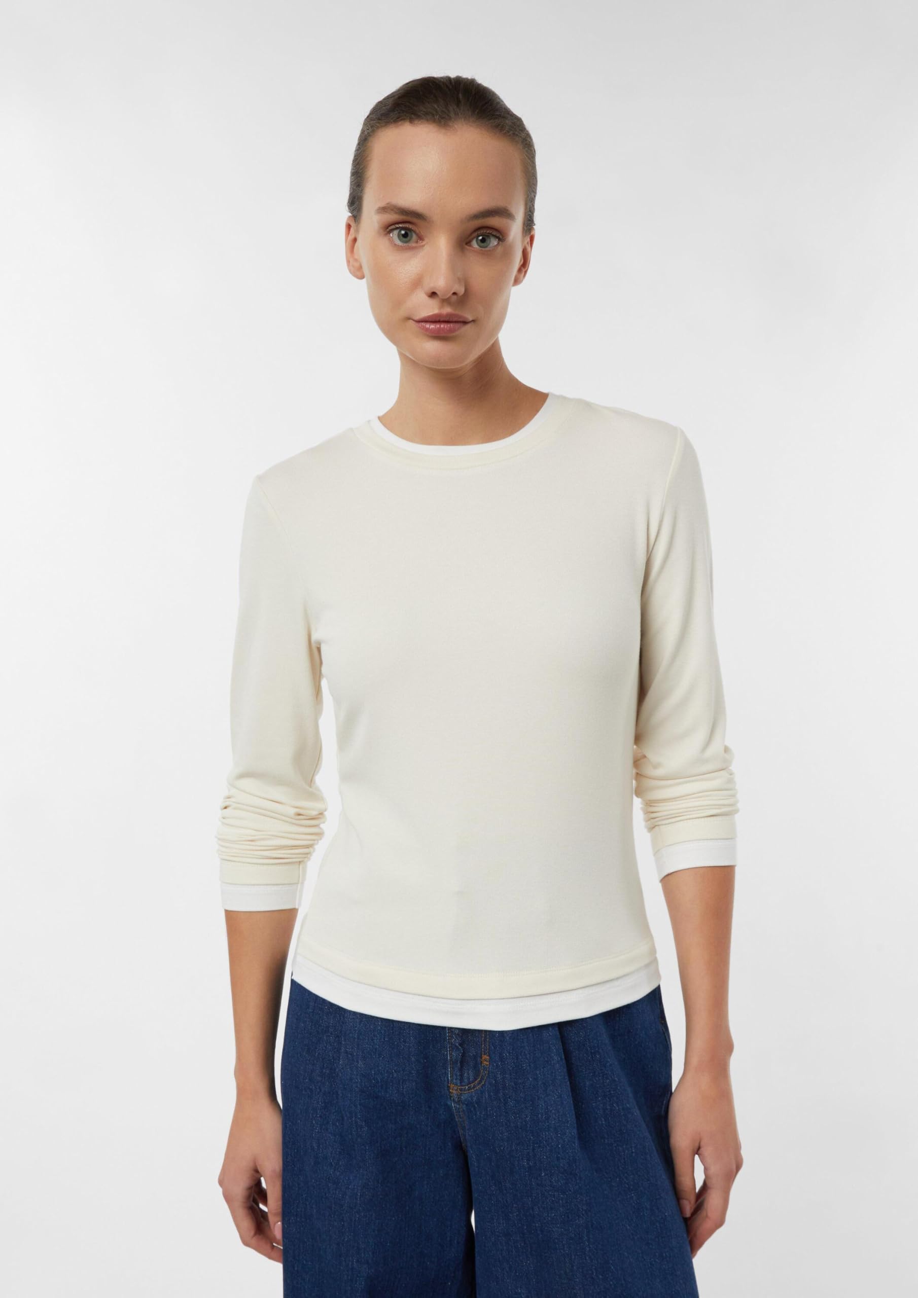 Comma Longsleeve aus Viskose mit Kontrast-Doppelbündchen