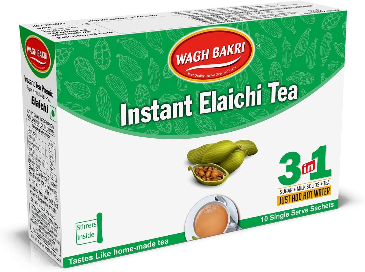 Wagh Bakri Elaichi Instant Chai Tea Premix Powder, 140 gm