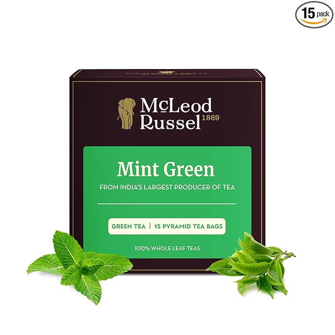 McLeod Russel 1869 - Mint Green | 15 Pyramid Tea Bags | Long Leaf Green Tea | 100% Pure & Natural Mint | Refreshing | Post-Meal Cup | Brewed Hot & Iced Tea | 30g