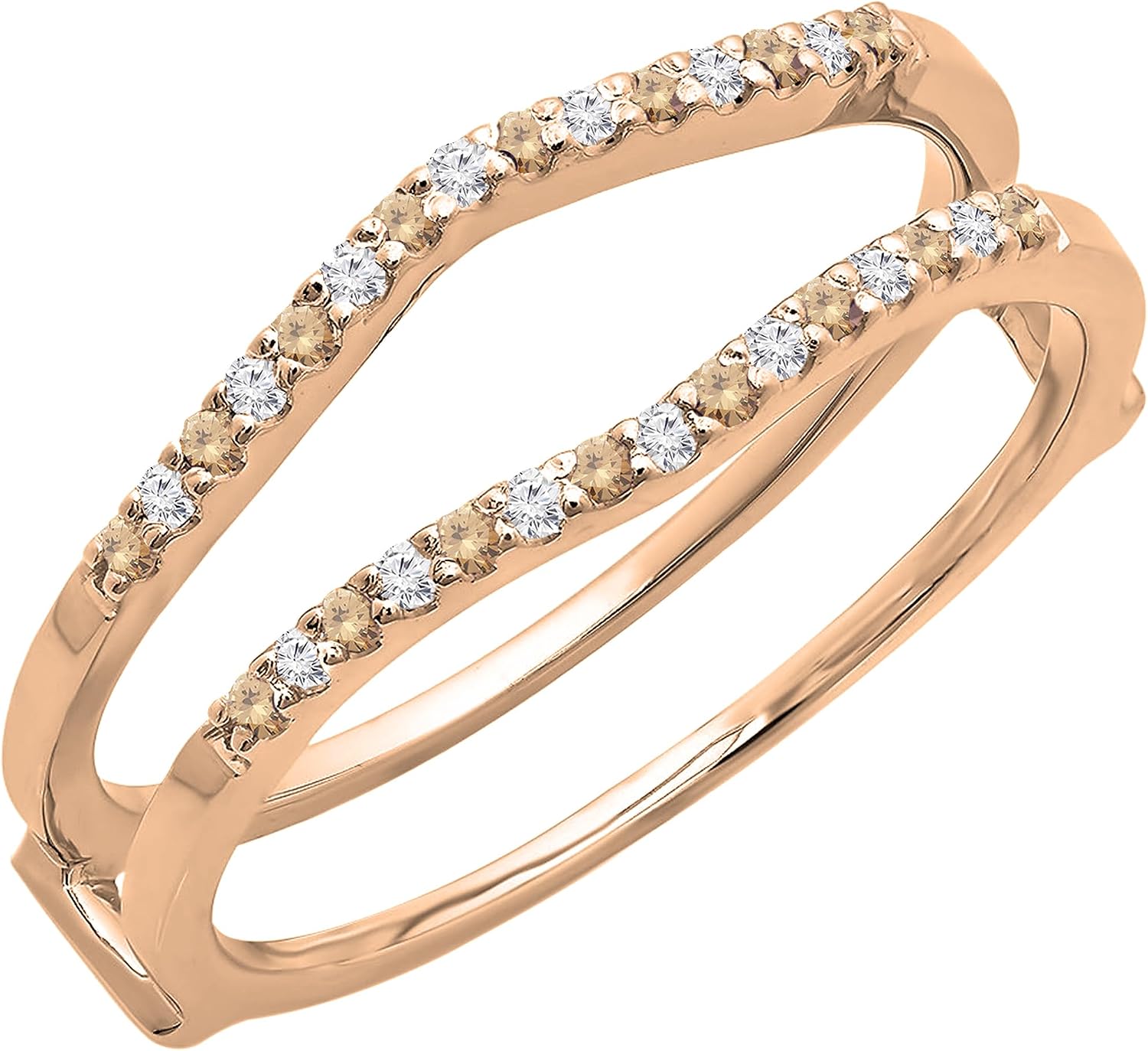 Dazzlingrock Collection Round Alternate Champagne & White Diamond Wedding Enhancer Guard Ring for Women in 10K Solid Gold