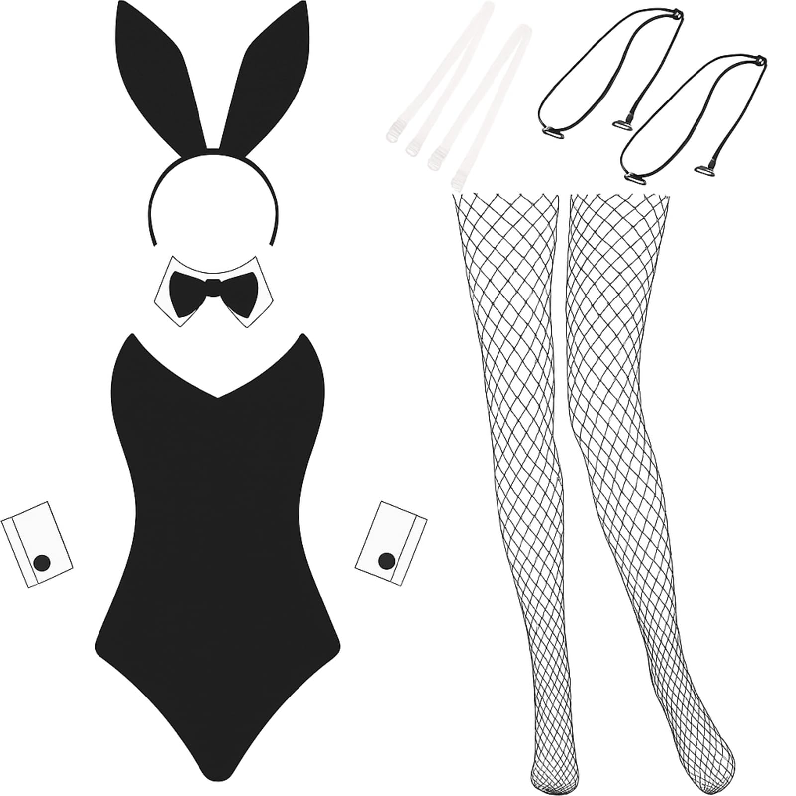 GeyogaAnime Women Bunny Costume Bunny Outfit Halloween Cosplay Bodysuit Role Costume Bunny Headband Stocking Set